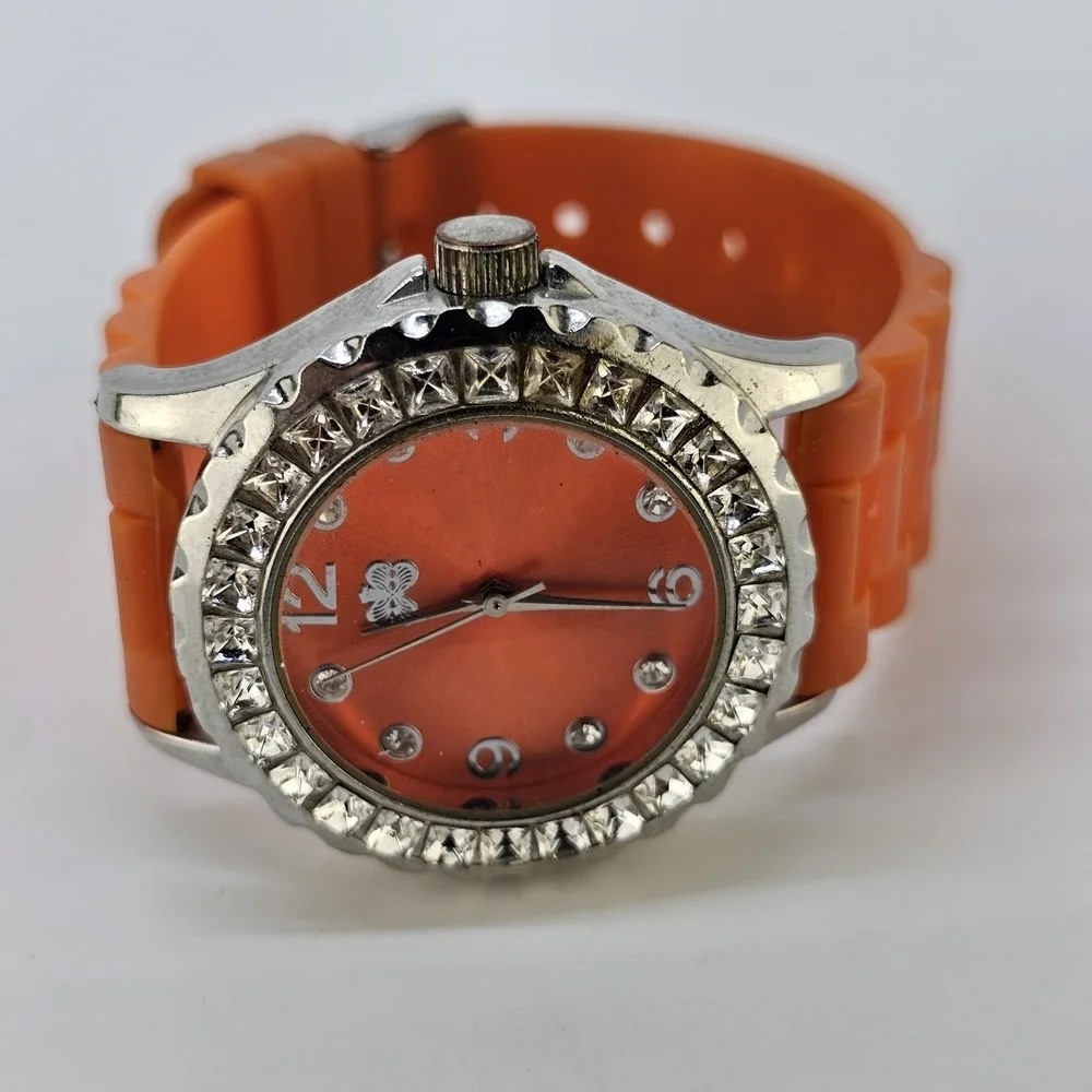 Women's Analog Watch 38MM Orange Dial Orange Plastic Bands NEW Battery